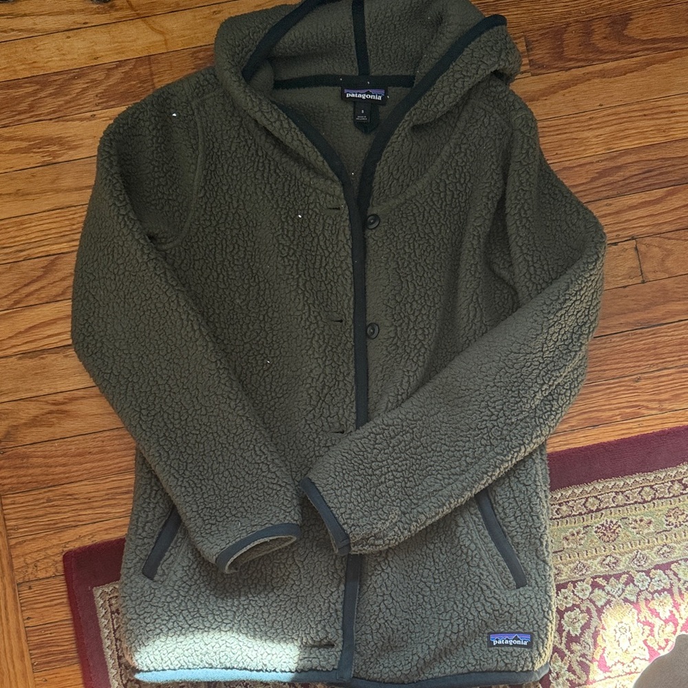 Patagonia Olive Green Hooded Fleece Jacket